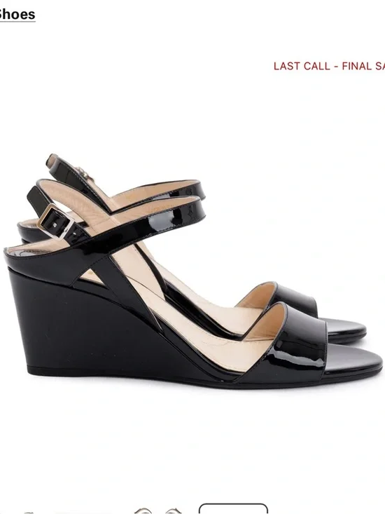 Prada Black Patent Open-Toe Ankle Strap Wedge Sandals Size 39.5 - Picture 2 of 13